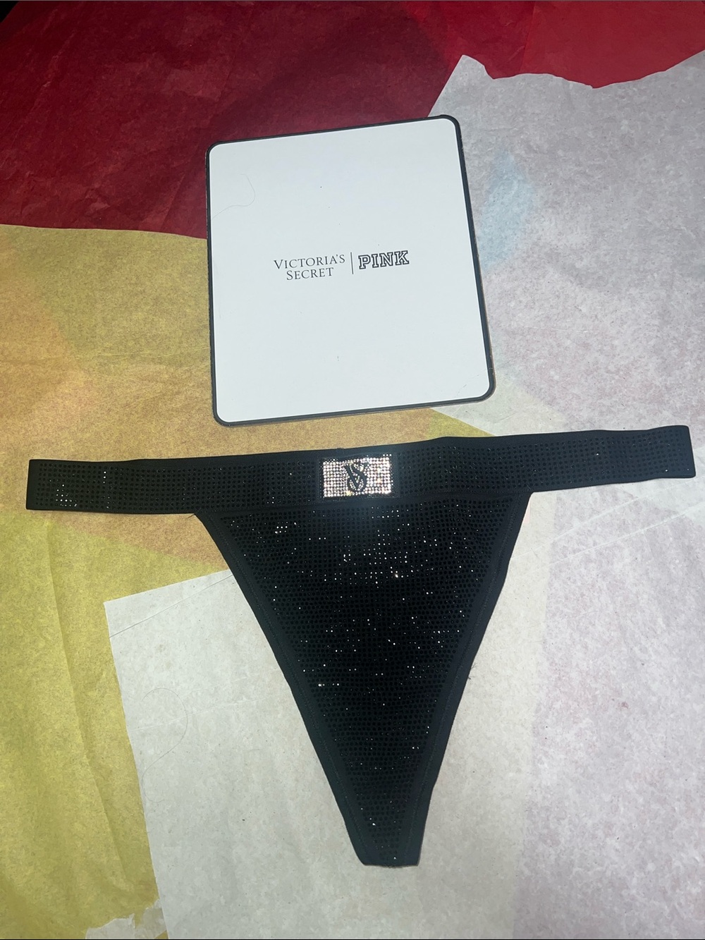(XL) Victoria's Secret LIMITED EDITION Black Rhinestone V-String Thong